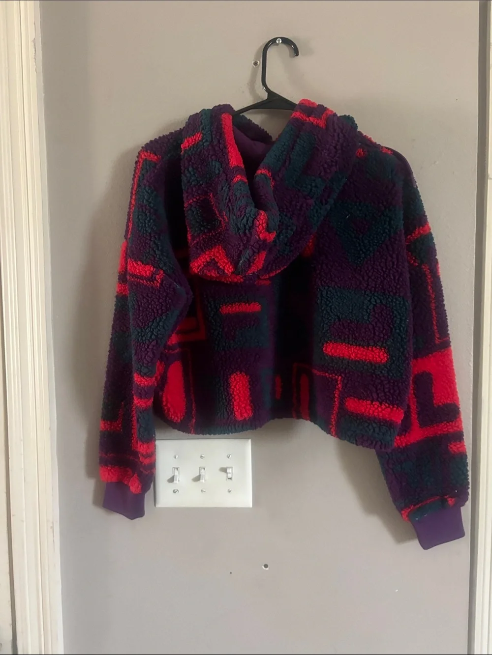 Fila Hooded Sherpa Jacket in Purple & Red